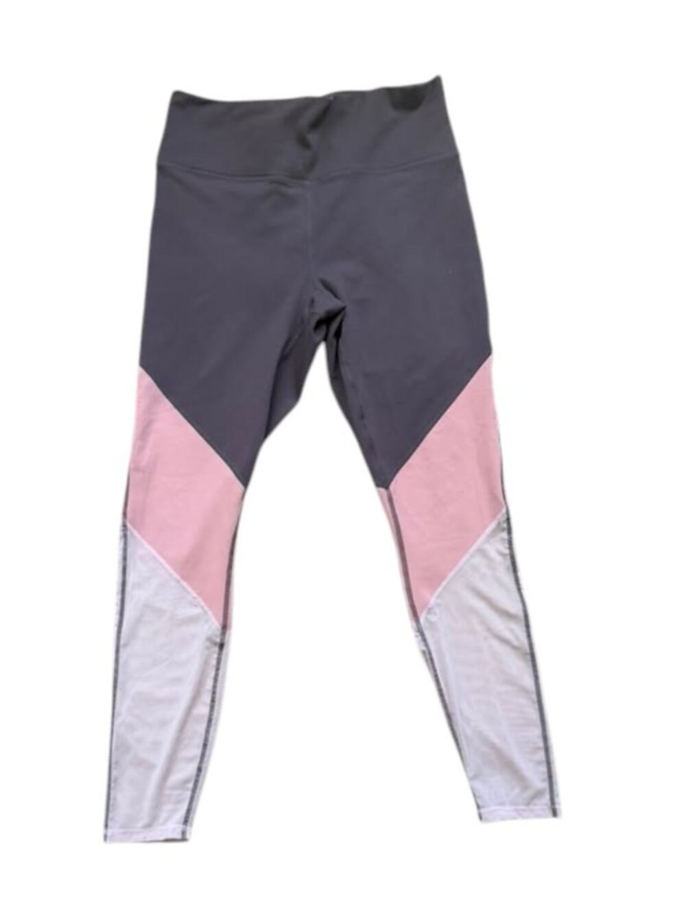 Fabletics Womens L Gray Pink Colorblock Leggings High Rise Workout Yoga.